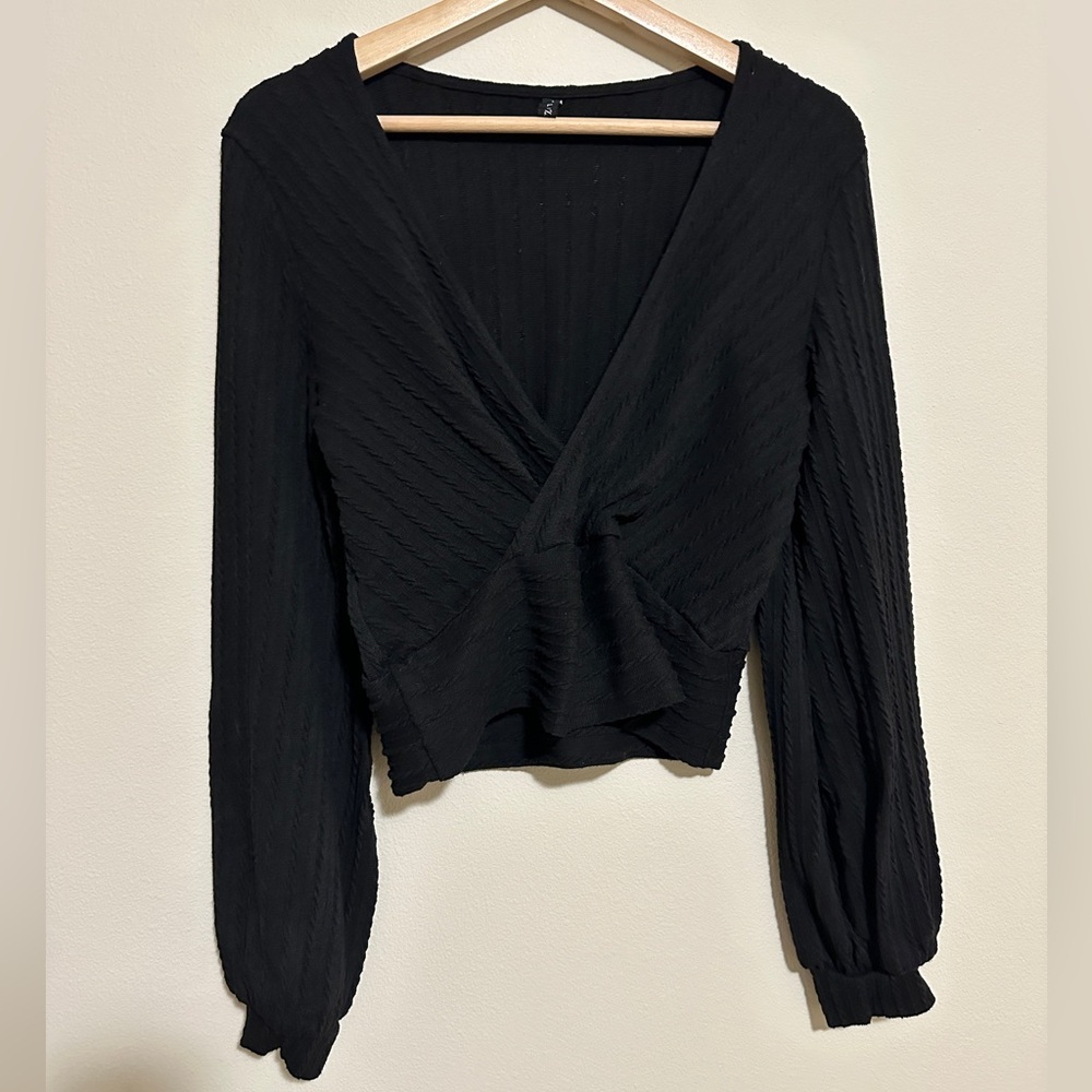 ♻️ Zaful Black Wrap Blouse - Picture 1 of 6
